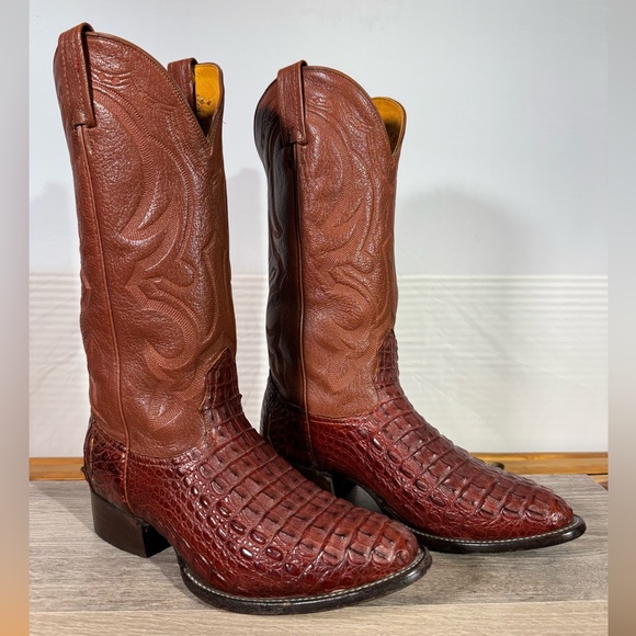 Nocona Boots Men’s Hornback Caiman Cowboy Boots Size 7 EE Made In The USA - Picture 1 of 16